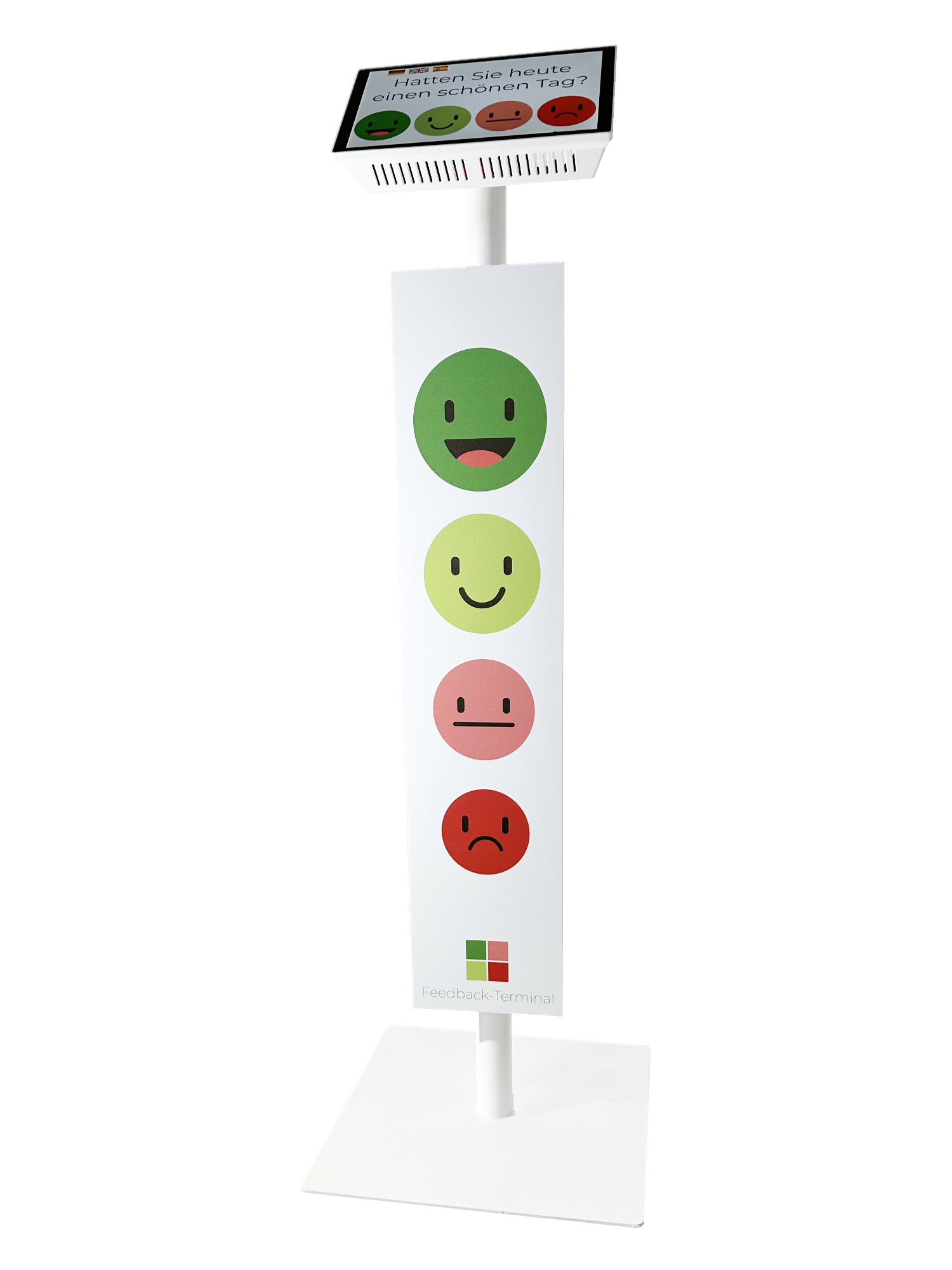 Feedback-Terminal mit Standfuß und Branding